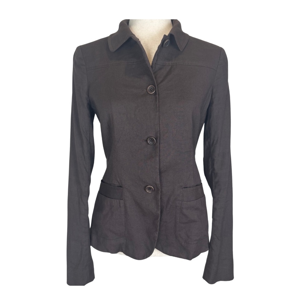 Theory Linen Cotton Lightweight Button Down in Espresso Brown Size 6
